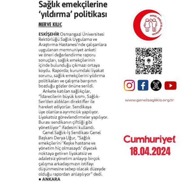 Sağlık Emekçilerine Yıldırma Politikası / Cumhuriyet 19.4.2024