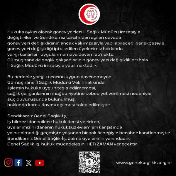 Genel Sağlık-İş, hukuk mücadelesini HER ZAMAN verecektir