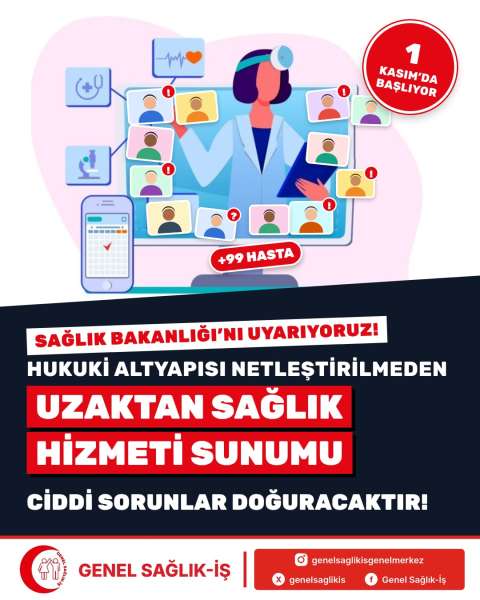 Hukuki altyapısı netleştirilmeden UZAKTAN SAĞLIK HİZMETİ SUNUMU ciddi sorunlar doğuracaktır