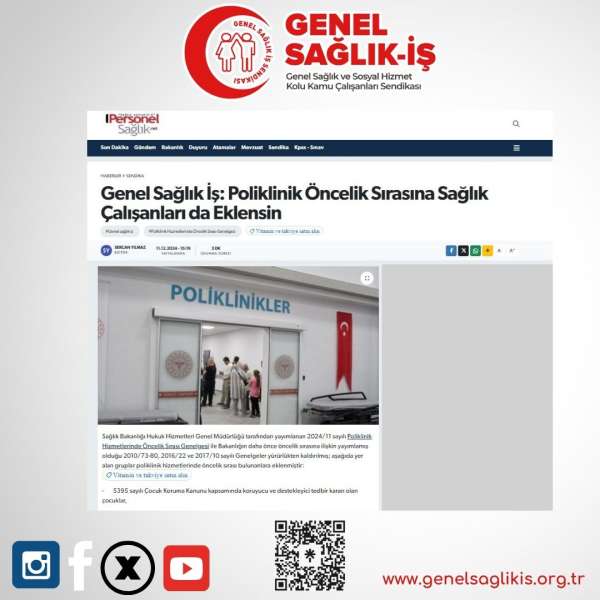 Genel Sağlık İş: Poliklinik Öncelik Sırasına Sağlık Çalışanları da Eklensin