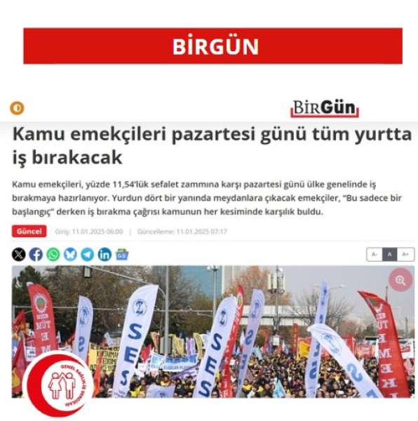 Kamu emekçileri pazartesi günü tüm yurtta iş bırakacak / Birgün Gazetesi