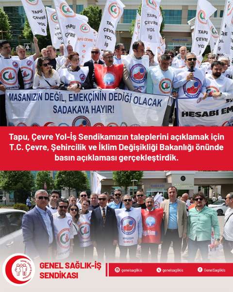 Tapu, Çevre Yol-İş Sendikamızın taleplerini açıklamak için T.C. Çevre, Şehircilik ve İklim Değişikliği Bakanlığı önünde basın açıklaması gerçekleştirdik.