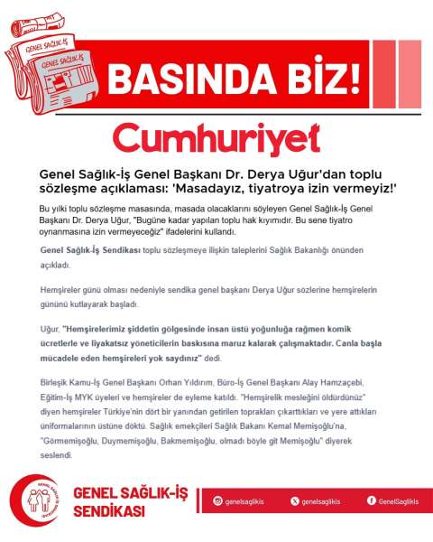 Genel Sağlık-İş Genel Başkanı Dr. Derya Uğur'dan toplu sözleşme açıklaması: 'Masadayız, tiyatroya izin vermeyiz!'