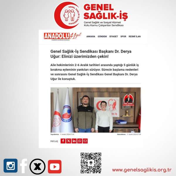 Genel Sağlık-İş Sendikası Başkanı Dr. Derya Uğur: Elinizi üzerimizden çekin!