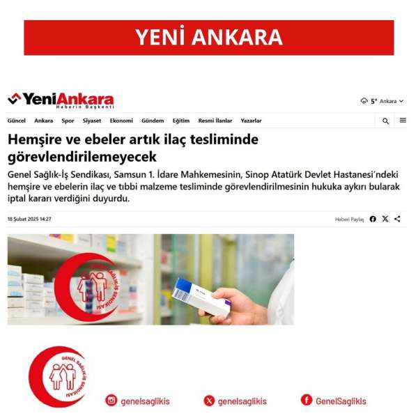 Hemşire ve ebeler artık ilaç tesliminde görevlendirilemeyecek / Yeni Ankara