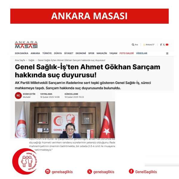 Genel Sağlık-İş'ten Ahmet Gökhan Sarıçam hakkında suç duyurusu! / Ankara Masası
