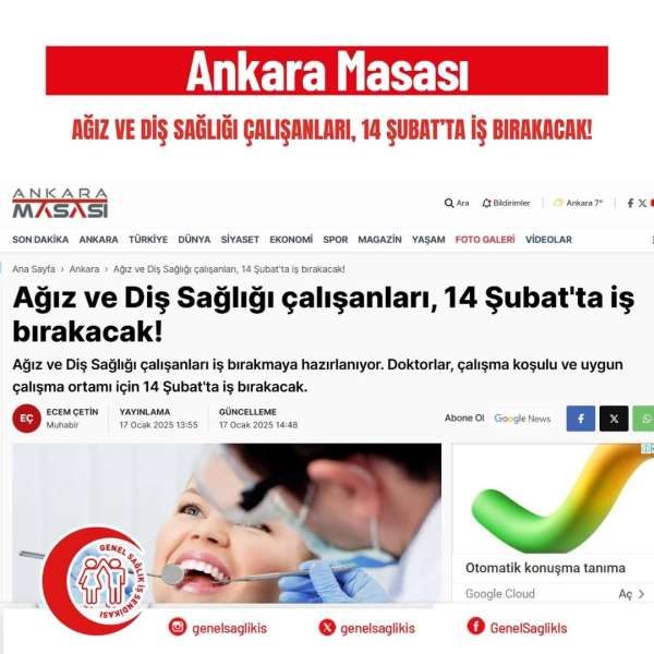 Ağız ve Diş Sağlığı çalışanları, 14 Şubat'ta iş bırakacak! Ankara Masası