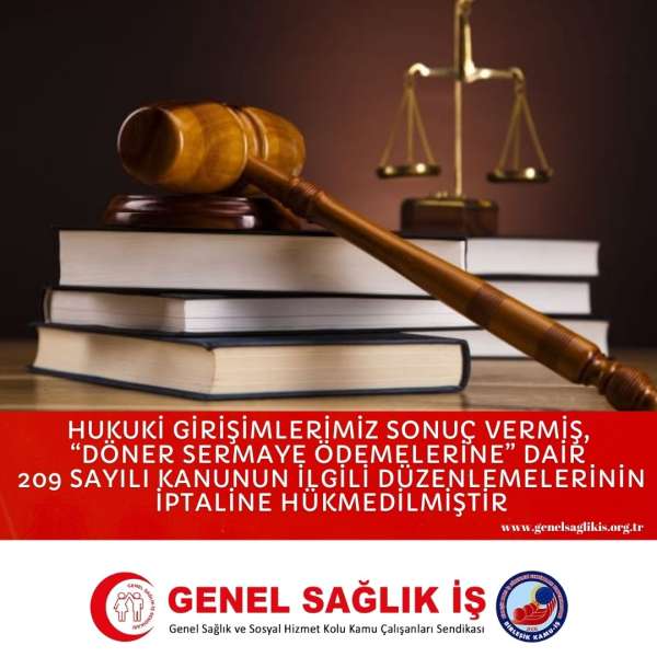 HUKUKİ GİRİŞİMLERİMİZ SONUÇ VERMİŞ, “DÖNER SERMAYE ÖDEMELERİNE” DAİR 209 SAYILI KANUNUN İLGİLİ DÜZENLEMELERİNİN İPTALİNE HÜKMEDİLMİŞTİR