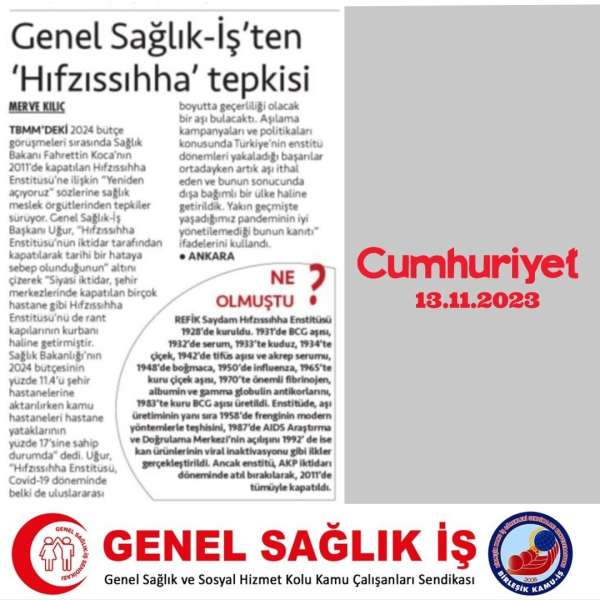 Genel Sağlık-İş’ten ‘Hıfzıssıhha’ tepkisi