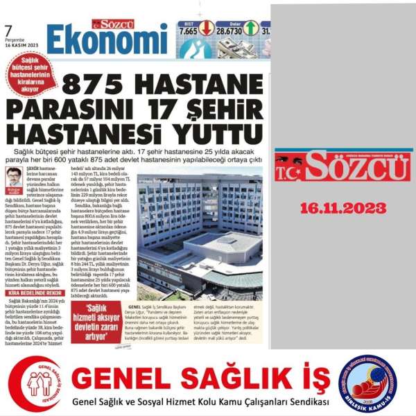 875 Hastane Parasını 17 Şehir Hastanesi Yuttu