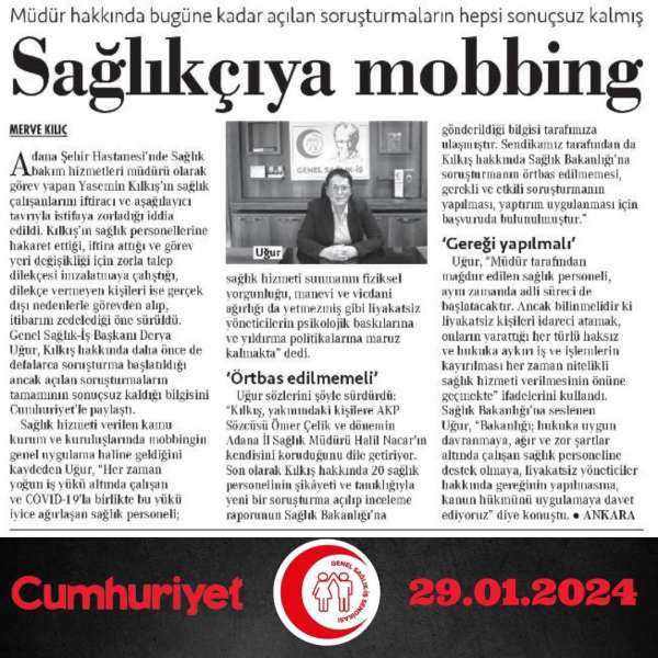 Sağlıkçıya mobbing: Müdür hakkında bugüne kadar açılan soruşturmaların hepsi sonuçsuz kalmış