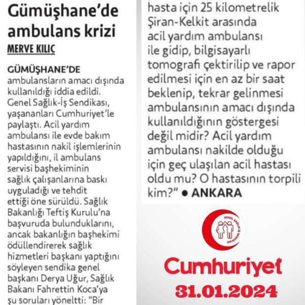 Gümüşhane’de ambulans krizi / Cumhuriyet 31.1.2024