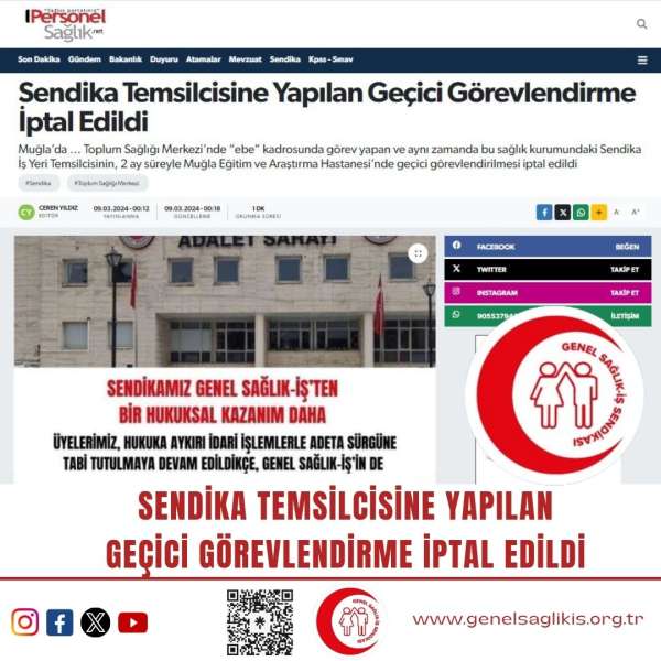 Sendika Temsilcisine Yapılan Geçici Görevlendirme İptal Edildi / Personel Sağlık