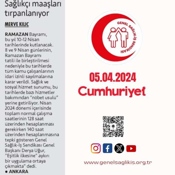 Sağlıkçı maaşları tırpanlanıyor / Cumhuriyet 5.4.2024