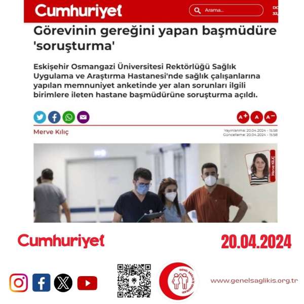 Görevinin gereğini yapan başmüdüre 'soruşturma' / Cumhuriyet 20.4.2024